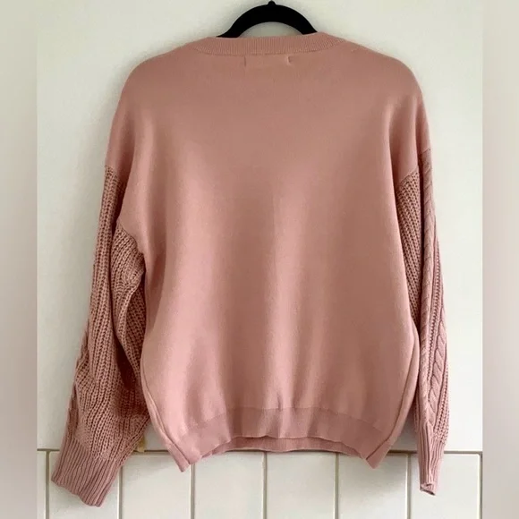 Zesika Pullover Sweater/Sweatshirt w/ Novelty Knit Sleeves Soft Pink Medium - Picture 6 of 12